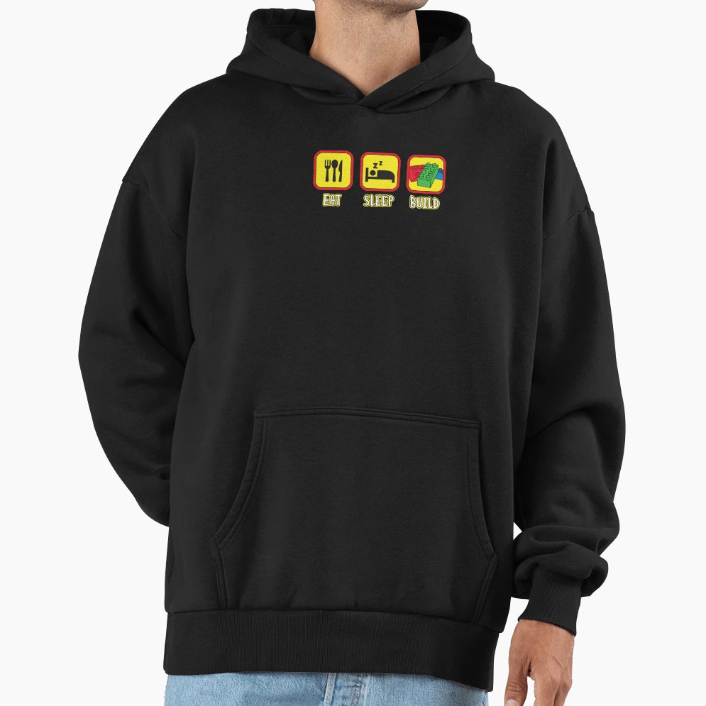 Eat Sleep Build Toy Brick Lover Blocks Hoodie - Unique Graphic for Adults - T-Shirt, Sweatshirt, Hoodie
