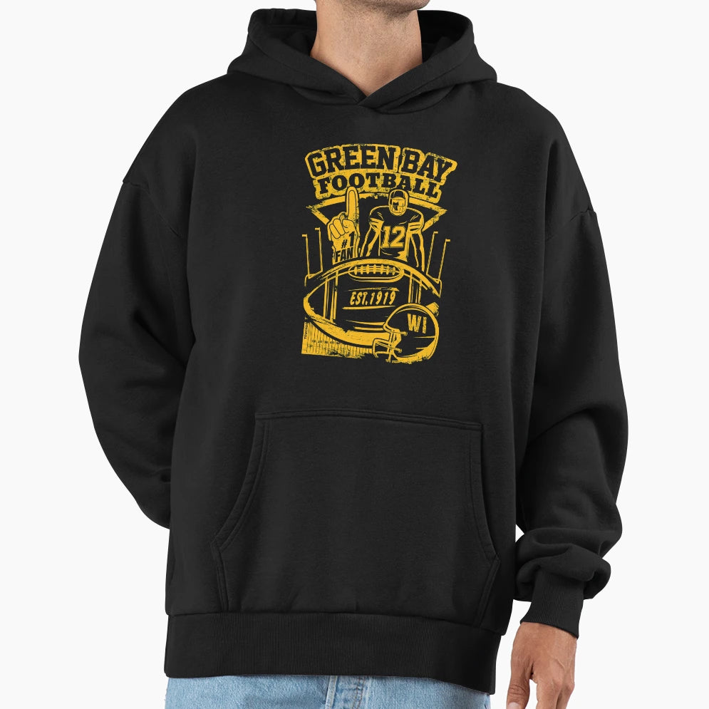 Green Bay Wisconsin Football Hoodie - Aesthetic Graphic for Adults - T-Shirt, Sweatshirt, Hoodie