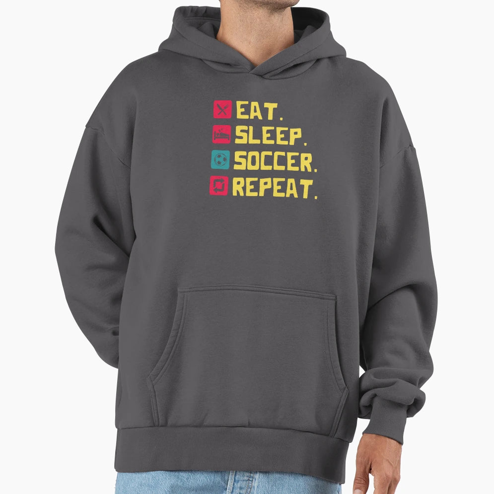 Eat Sleep Soccer Repeat Icons And Letter Hoodie - Streetwear Style Unisex - T-Shirt, Sweatshirt, Hoodie