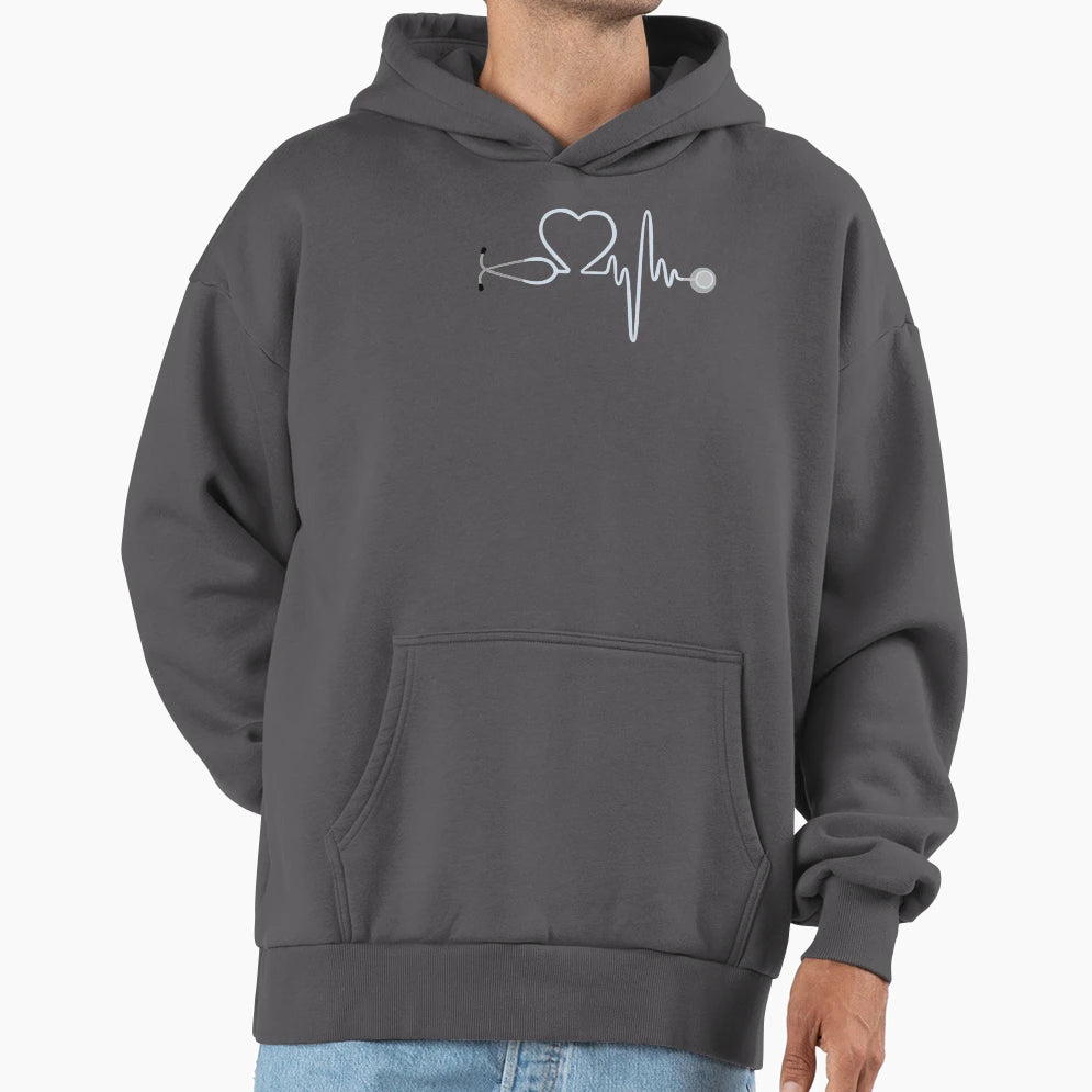 Blue Stethoscope Heartbeat Hoodie - Unique Graphic Unisex - T-Shirt, Sweatshirt, Hoodie