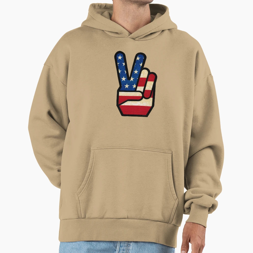 Peace Sign Fingers American Flag Hoodie - Fun Novelty Design for Adults - T-Shirt, Sweatshirt, Hoodie