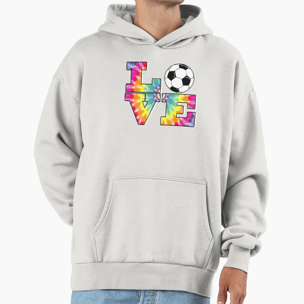 Color Burst Soccer Love Tie Dye Hoodie - Casual Everyday Wear Men Women - T-Shirt, Sweatshirt, Hoodie