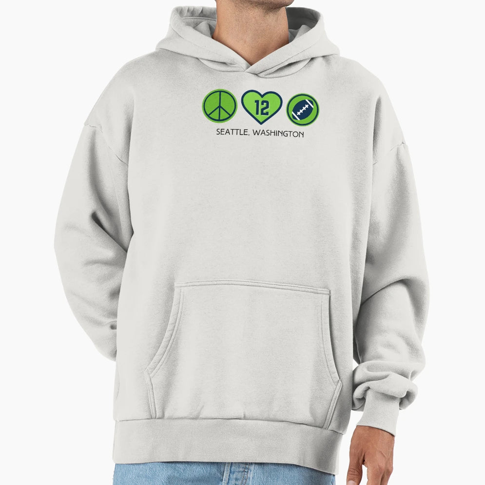 Peace Love Football Seahawks Hoodie - Custom Art Print Unisex - T-Shirt, Sweatshirt, Hoodie