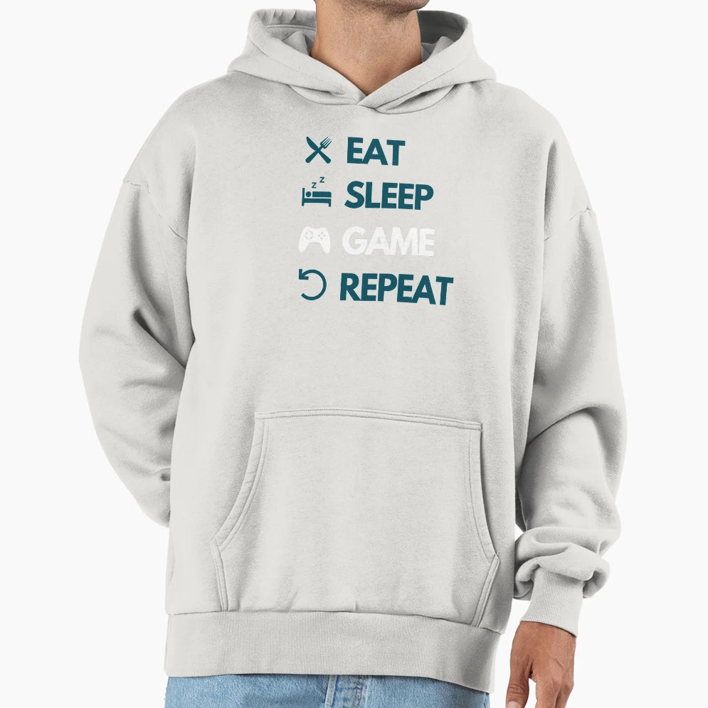 Eat Sleep Game Repeat And Funny Hoodie - Casual Everyday Wear Men Women - T-Shirt, Sweatshirt, Hoodie