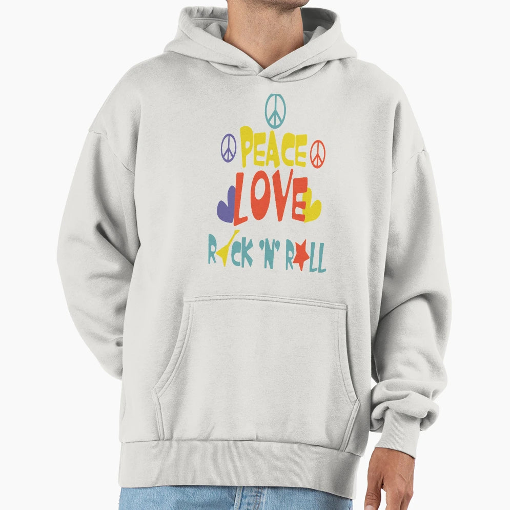 Peace Love And Rock N Roll Hoodie - Minimalist Print for Adults - T-Shirt, Sweatshirt, Hoodie
