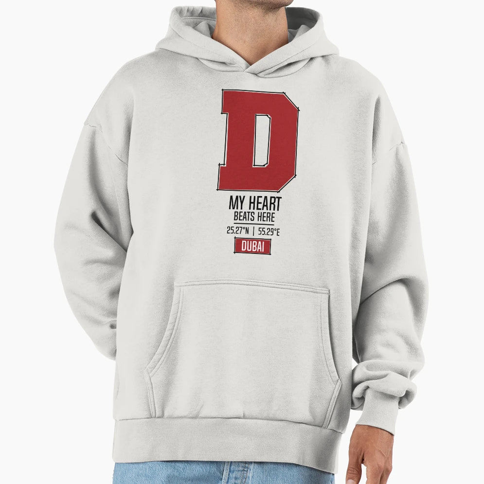 Dubai My Heart Beats Here White Hoodie - Trendy Graphic for Adults - T-Shirt, Sweatshirt, Hoodie