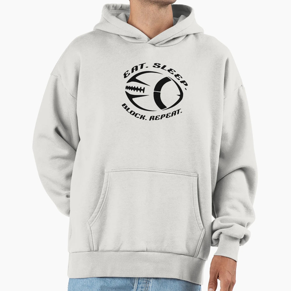 Eat Sleep Block Repeat Football Hoodie - Graphic Print for Adults - T-Shirt, Sweatshirt, Hoodie