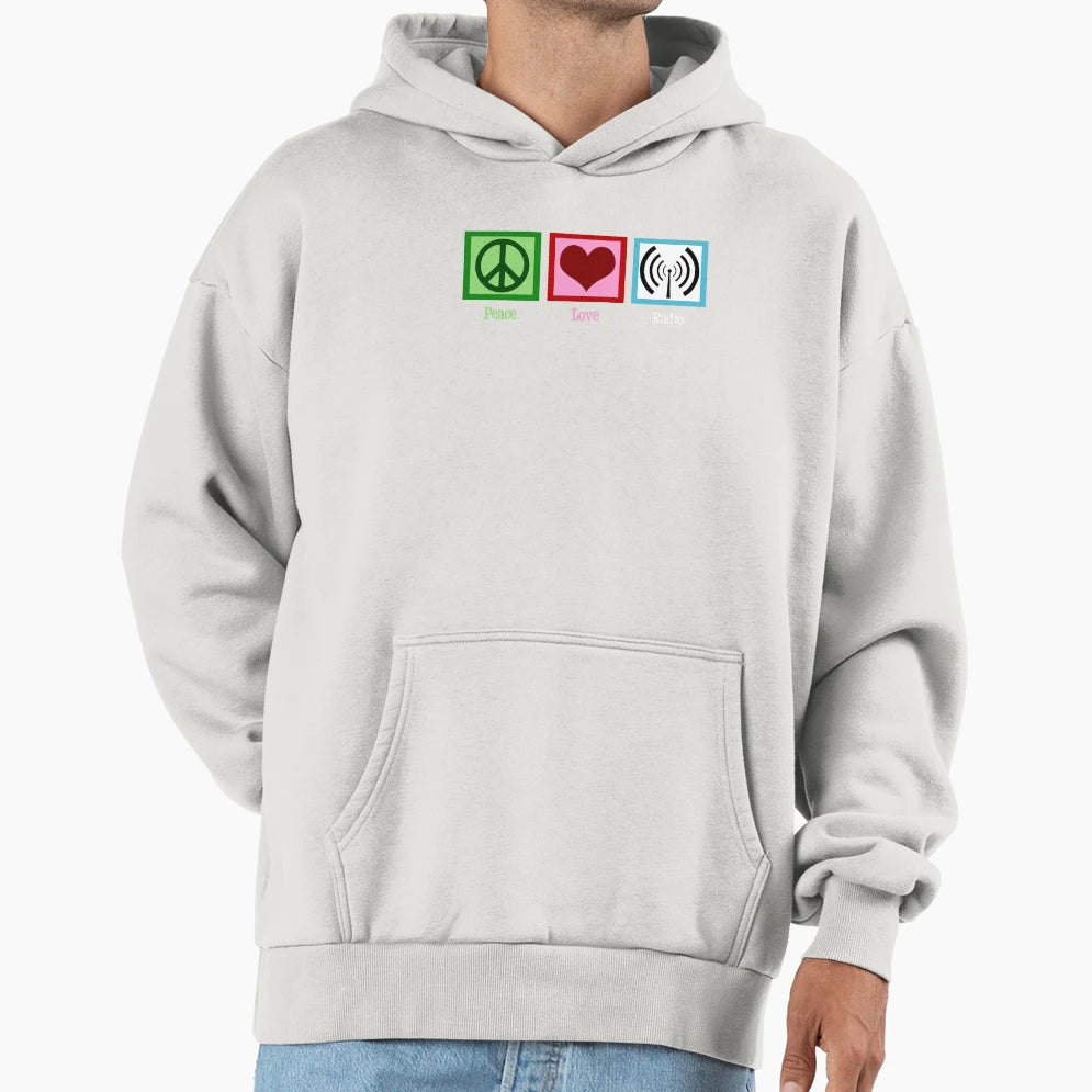 Peace Love Radio Hoodie - Trendy Graphic for Adults - T-Shirt, Sweatshirt, Hoodie
