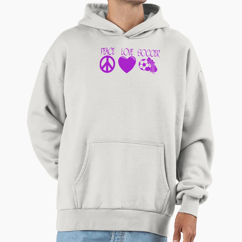 Peace Love Soccer Hoodie - Minimalist Print for Adults - T-Shirt, Sweatshirt, Hoodie