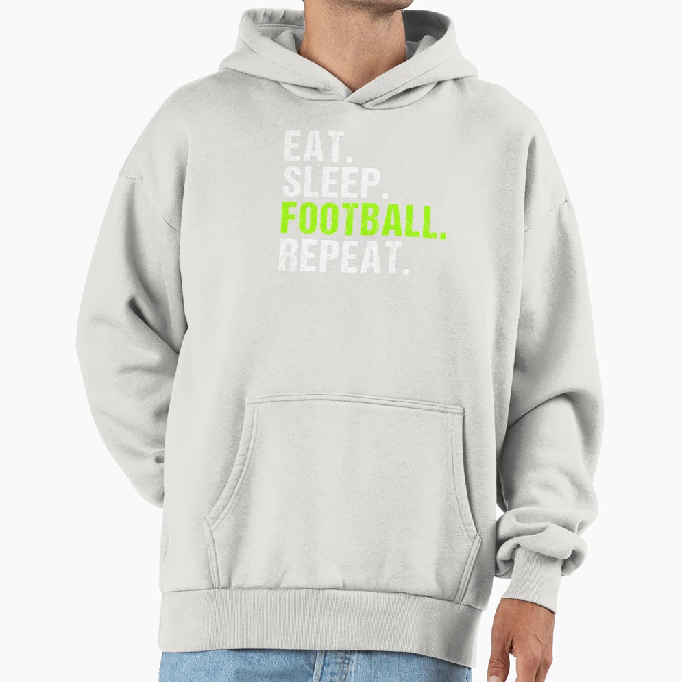 Eat Sleep Football Repeat Football T-Shirt - Trendy Graphic for Adults - T-Shirt, Sweatshirt, Hoodie