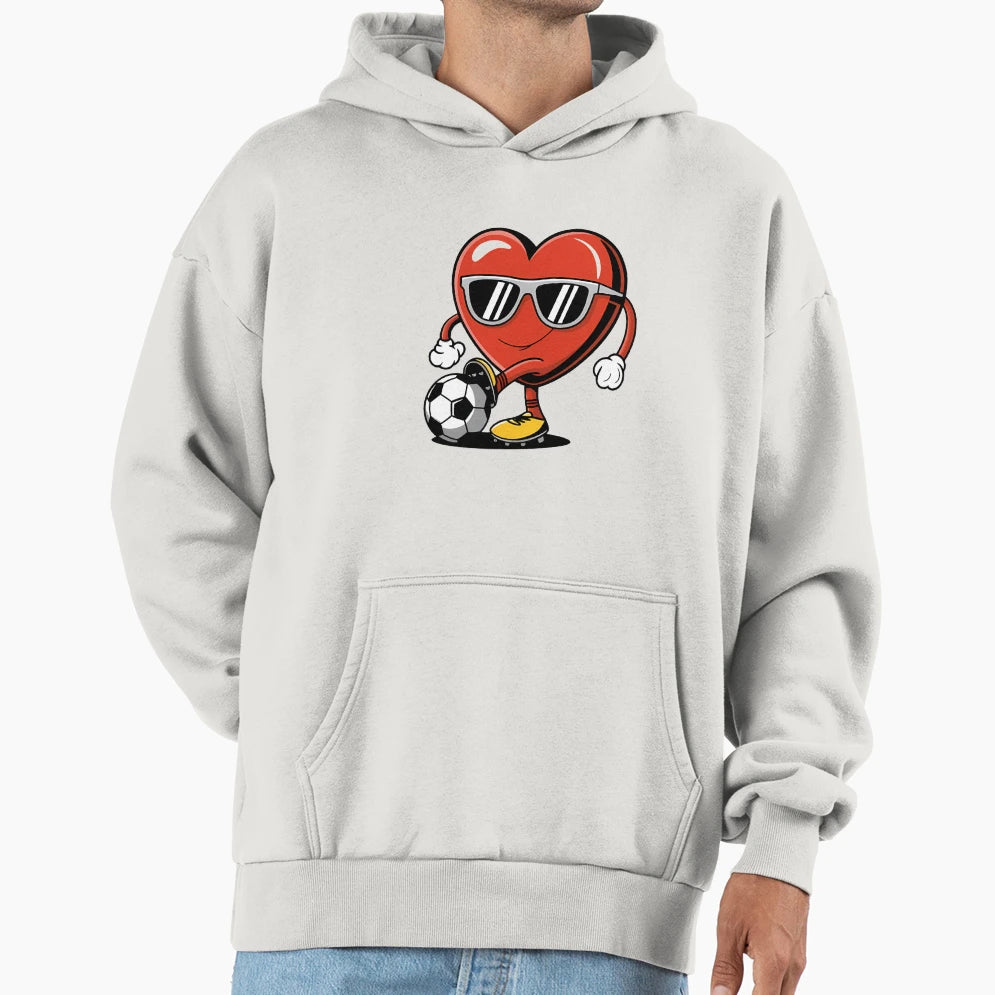 Heart Playing Soccer Fun Gift Fans Hoodie - Streetwear Style Men Women - T-Shirt, Sweatshirt, Hoodie