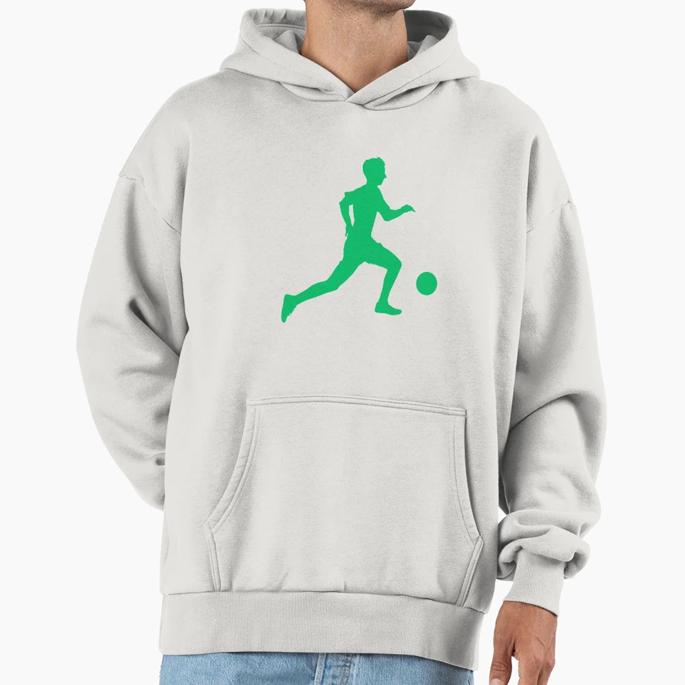 Football Green Running Player Ball Hoodie - Minimalist Print for Adults - T-Shirt, Sweatshirt, Hoodie