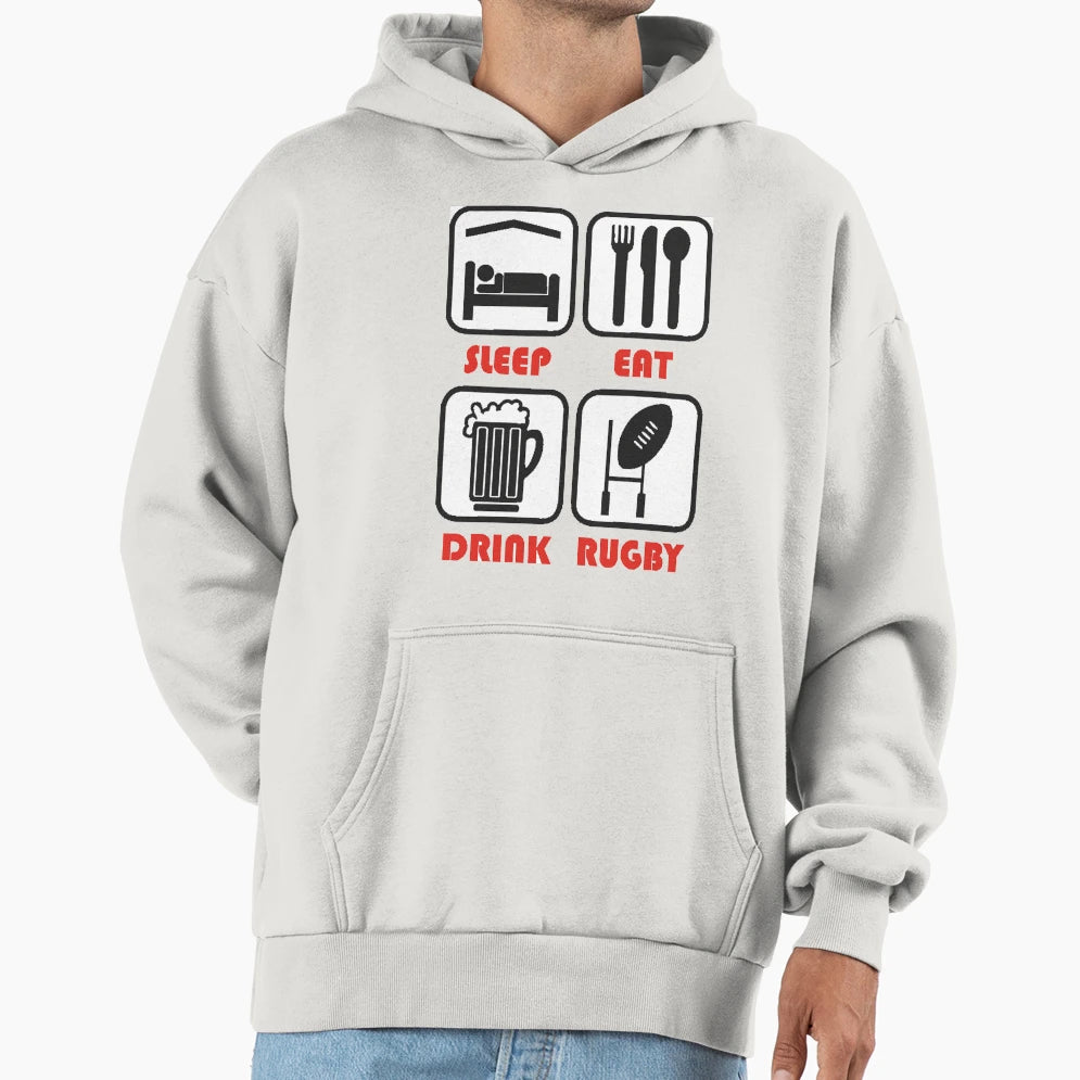 Eat Sleep Rugby Hoodie - Fun Novelty Design for Adults - T-Shirt, Sweatshirt, Hoodie