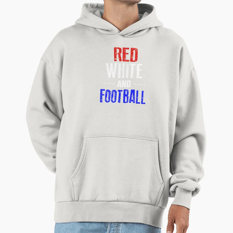 Red White And Football 4Th July Hoodie - Fun Novelty Design Men Women - T-Shirt, Sweatshirt, Hoodie