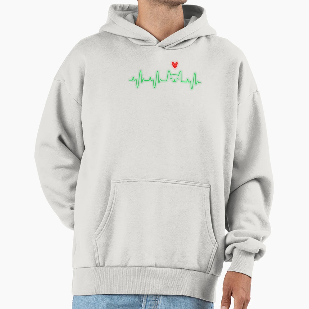 Cat Heartbeat Love Cats Womens Cat Hoodie - Minimalist Print for Adults - T-Shirt, Sweatshirt, Hoodie