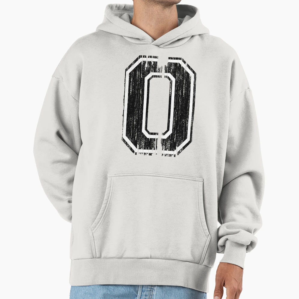 Bold Distressed Sports Number 0 Hoodie - Novelty Apparel for Adults - T-Shirt, Sweatshirt, Hoodie