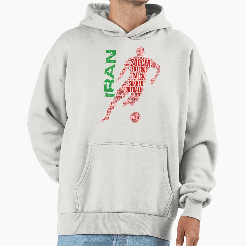 Iran Football Typography Hoodie - Fun Novelty Design for Adults - T-Shirt, Sweatshirt, Hoodie