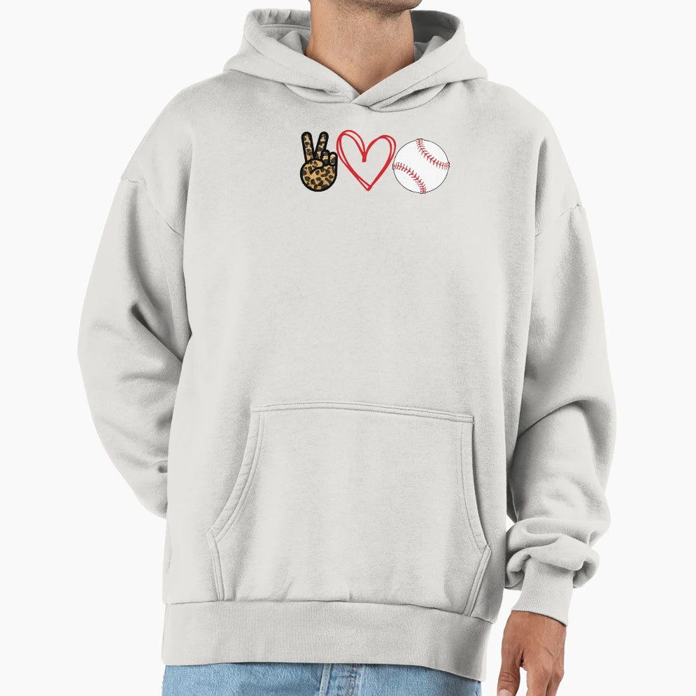 Peace Love Baseball Hoodie - Fun Novelty Design for Adults - T-Shirt, Sweatshirt, Hoodie