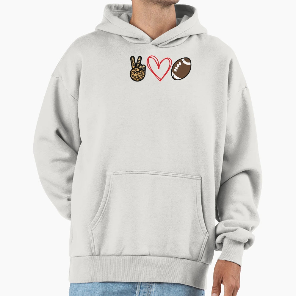 Peace Love Football Hoodie - Custom Art Print for Adults - T-Shirt, Sweatshirt, Hoodie