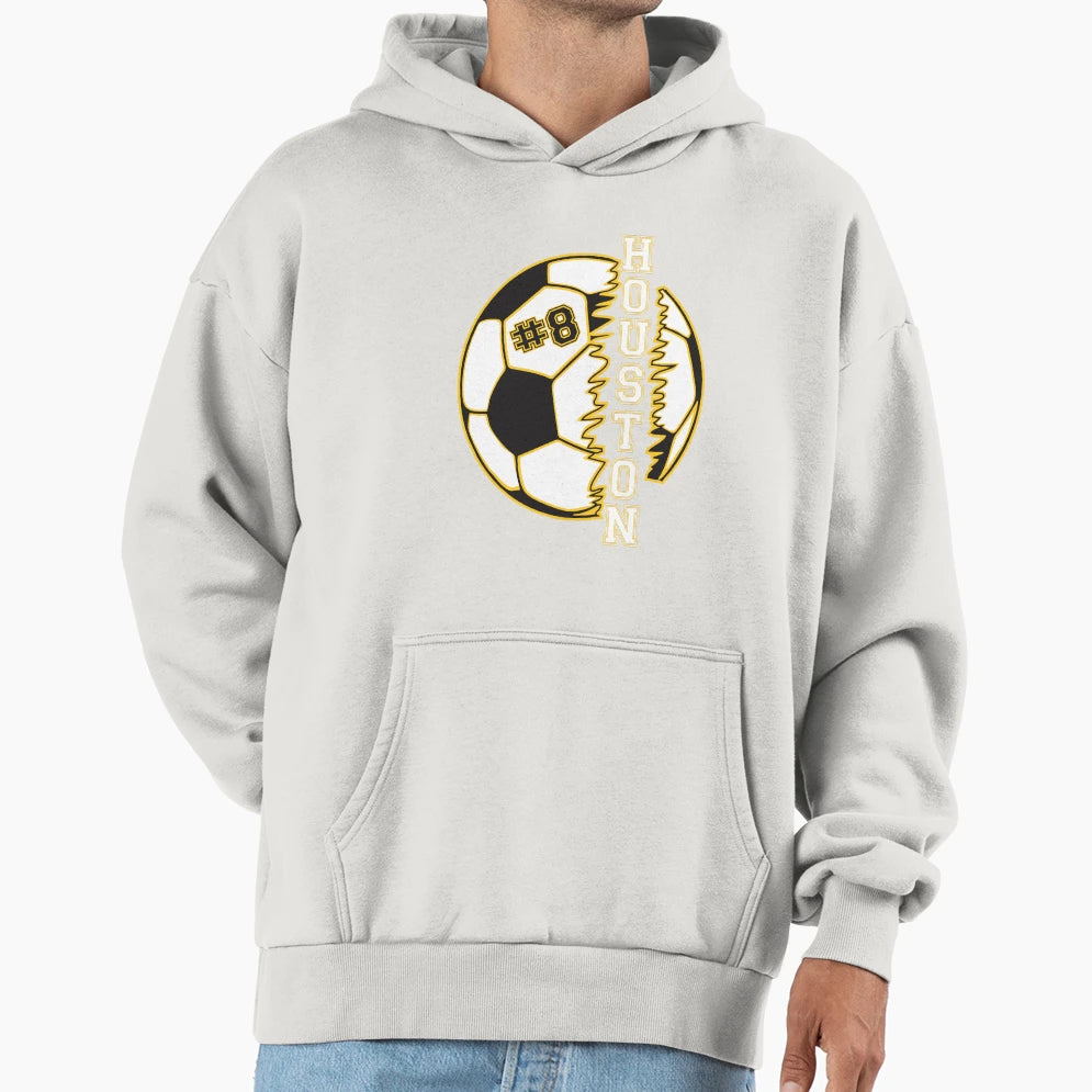 Soccer Ball Black Background Hoodie - Fun Novelty Design Unisex - T-Shirt, Sweatshirt, Hoodie