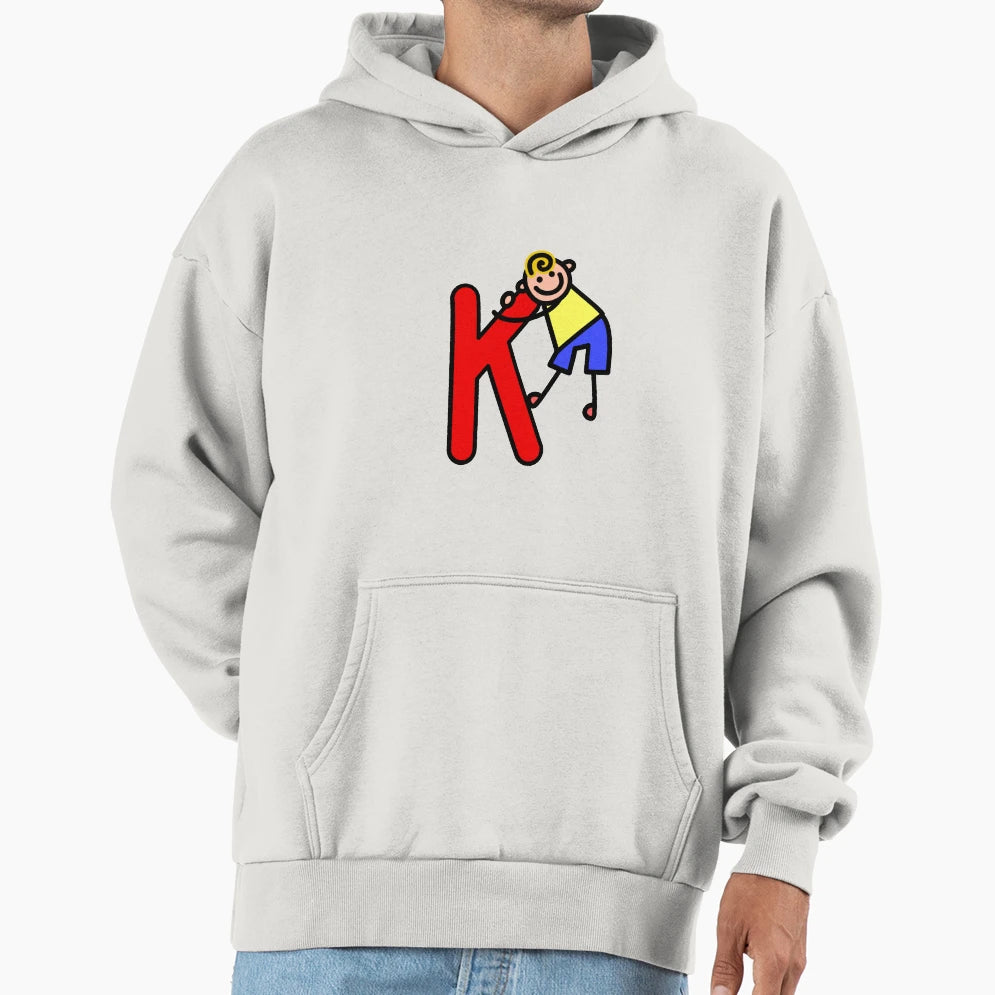 Letter K Alphabet Colorful Cartoon Hoodie - Trendy Graphic for Adults - T-Shirt, Sweatshirt, Hoodie