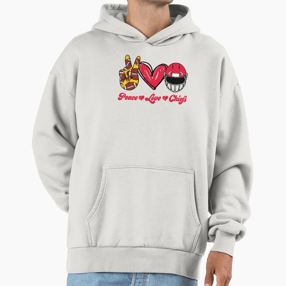 Peace Love Chiefs Football Team Hoodie - Graphic Print Unisex - T-Shirt, Sweatshirt, Hoodie