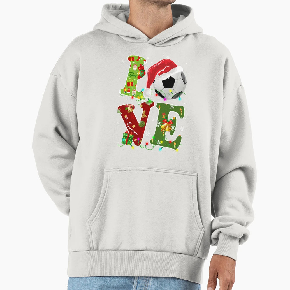 Soccer Funny Sports Lover Ball Santa Hoodie - Fun Novelty Design Men Women - T-Shirt, Sweatshirt, Hoodie