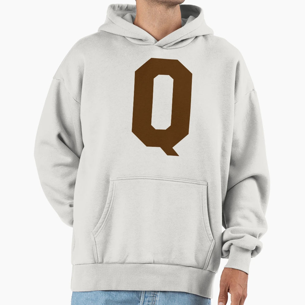 Alphabet Brown Q Sports Letter Q Hoodie - Minimalist Print for Adults - T-Shirt, Sweatshirt, Hoodie