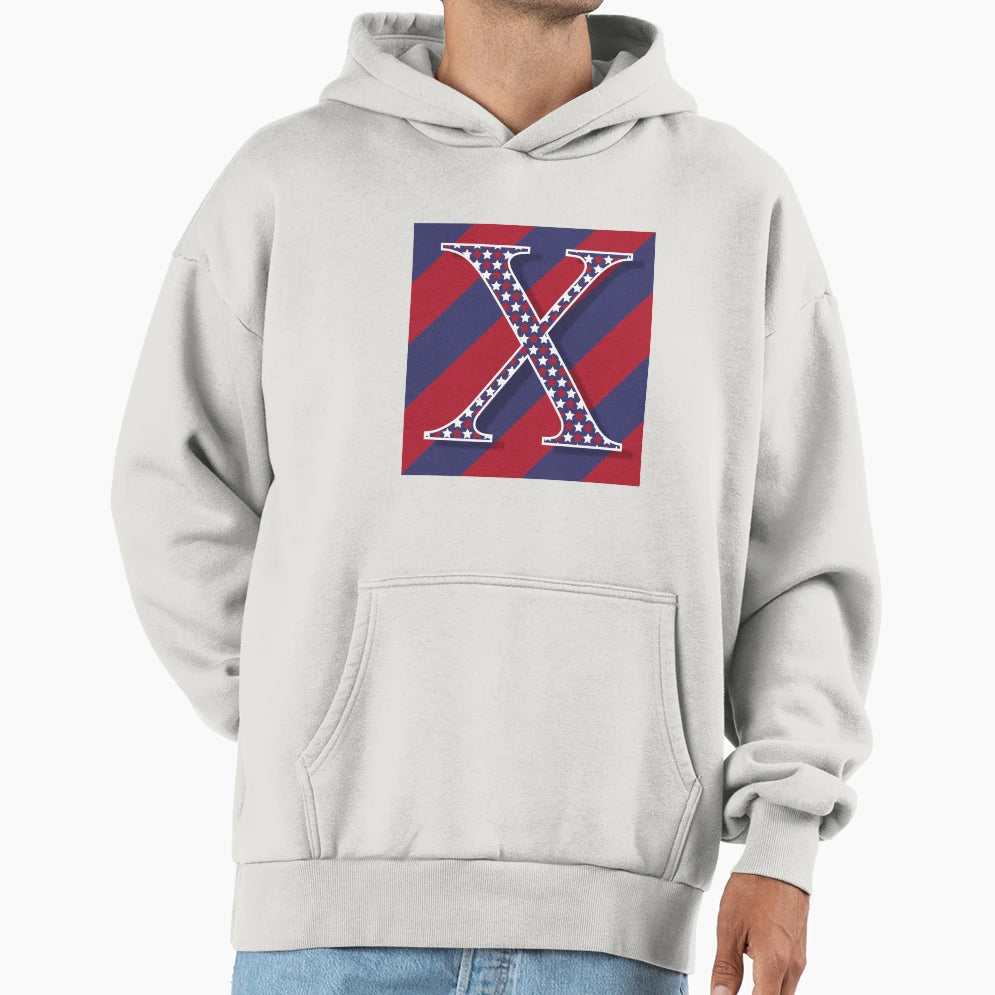 Letter X Americana Old Glory Red Hoodie - Fun Novelty Design for Adults - T-Shirt, Sweatshirt, Hoodie