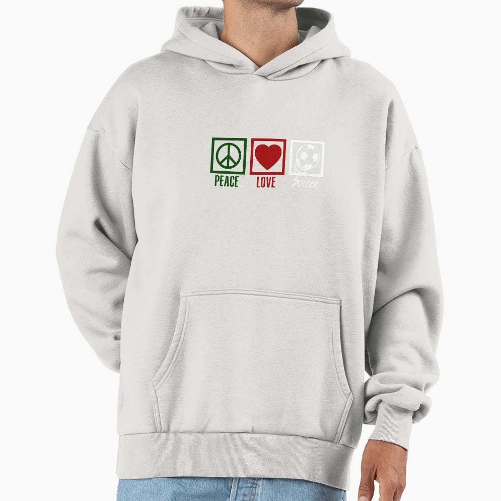 Peace Love And Soccer World Cup Fun Hoodie - Fun Novelty Design Men Women - T-Shirt, Sweatshirt, Hoodie