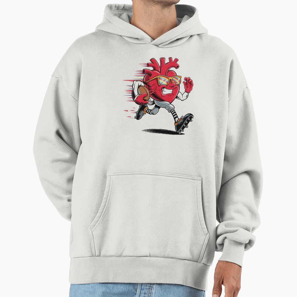 Valentines Day Heart Quarterback Hoodie - Fun Novelty Design Men Women - T-Shirt, Sweatshirt, Hoodie