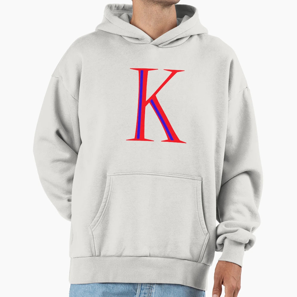 Letter K Red And Blue Color Hoodie - Fun Novelty Design for Adults - T-Shirt, Sweatshirt, Hoodie