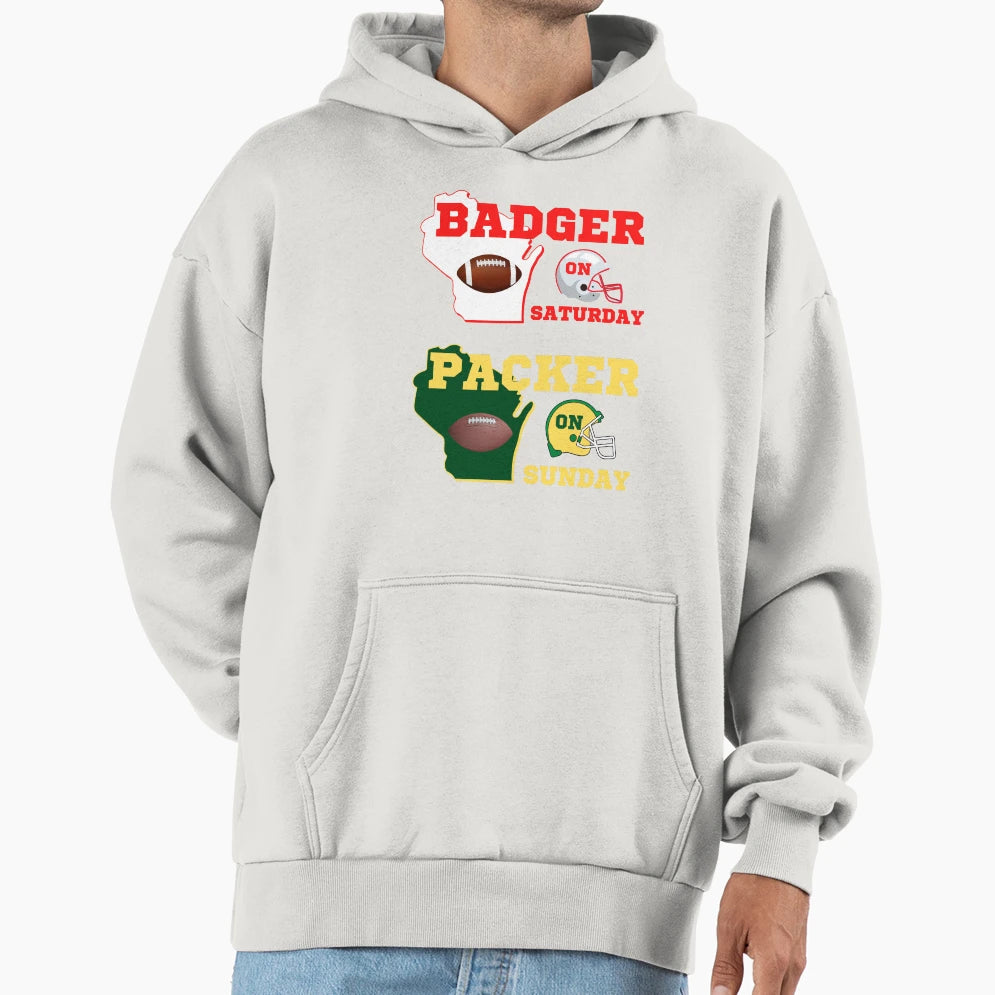 Badger Saturday Packer Sunday Hoodie - Trendy Graphic Unisex - T-Shirt, Sweatshirt, Hoodie