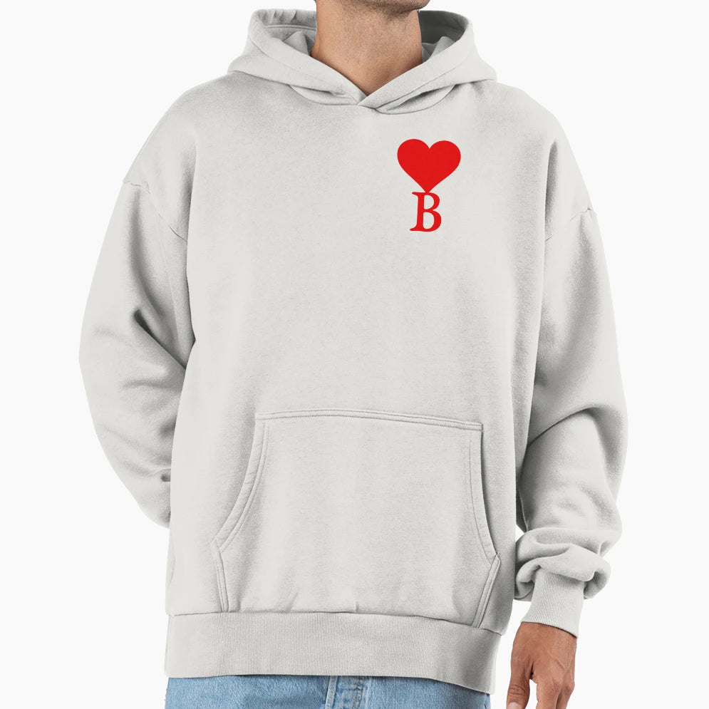 Heart Letter Initial B Black Backgroung Hoodie - Unique Graphic for Adults - T-Shirt, Sweatshirt, Hoodie
