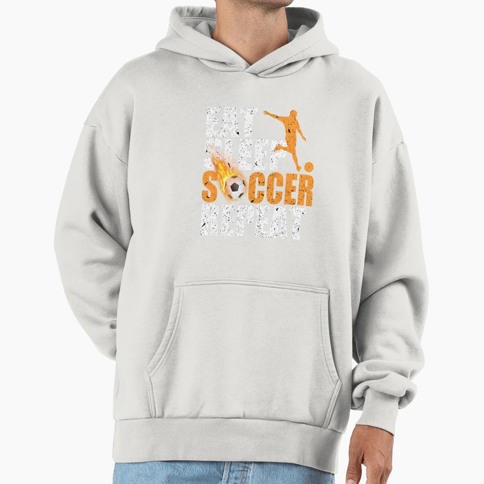 Eat Sleep Soccer Repeat Soccer Flame Hoodie - Casual Everyday Wear Unisex - T-Shirt, Sweatshirt, Hoodie