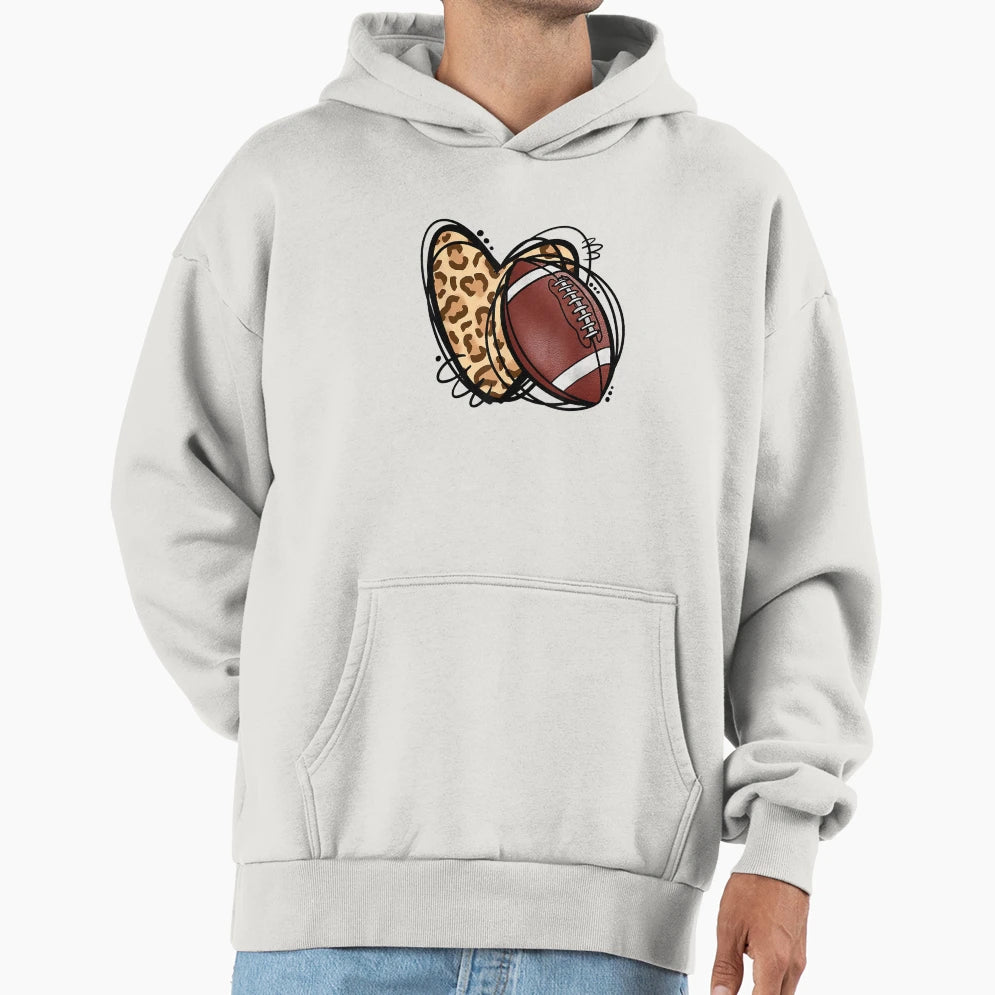 Leopard Football Love Heart Football T-Shirt - Unique Graphic for Adults - T-Shirt, Sweatshirt, Hoodie