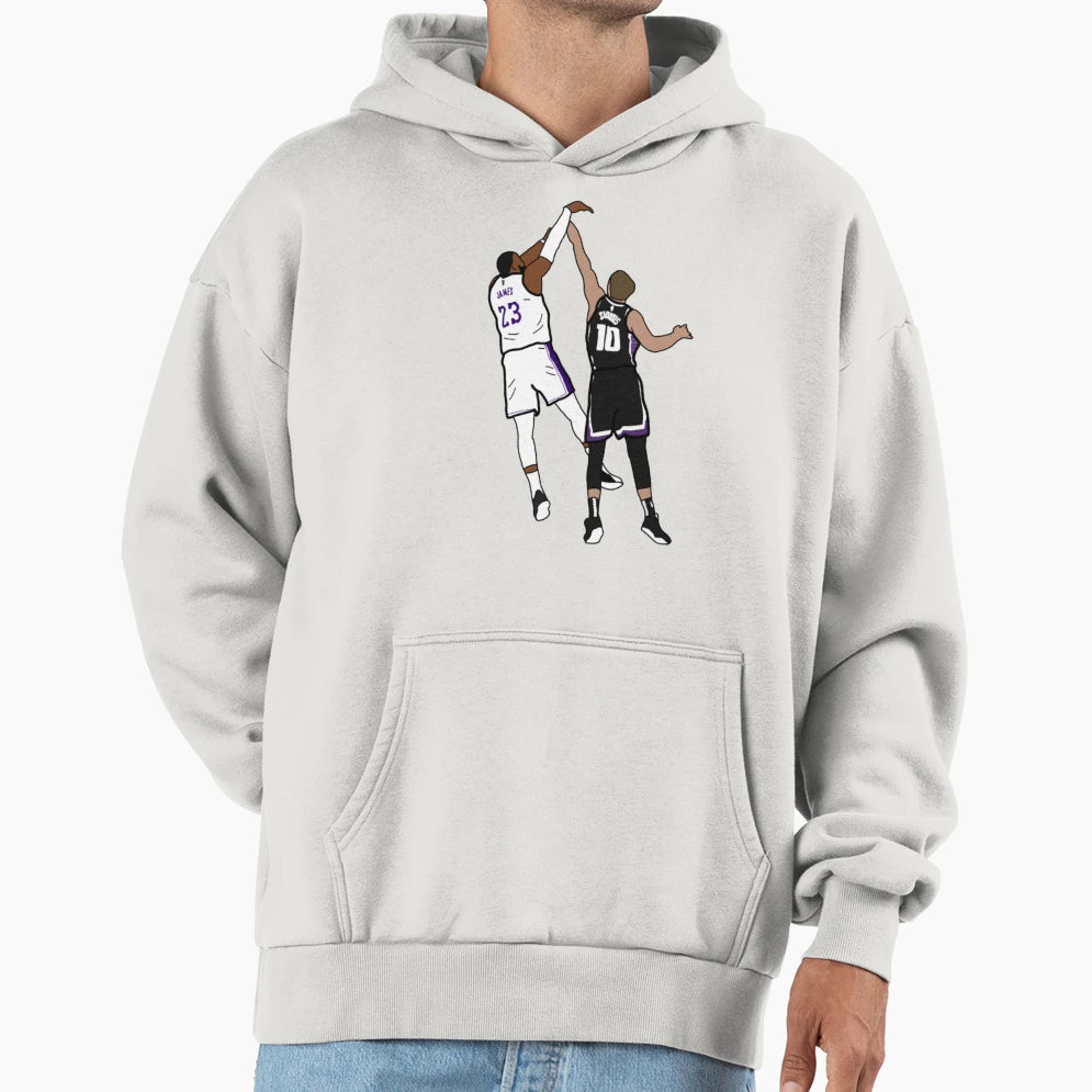 Lebron James Shoots Over Domantas Hoodie - Streetwear Style for Adults - T-Shirt, Sweatshirt, Hoodie