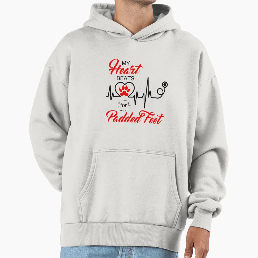 Dog Lover My Heart Beats Padded Feet Hoodie - Unique Graphic Men Women - T-Shirt, Sweatshirt, Hoodie
