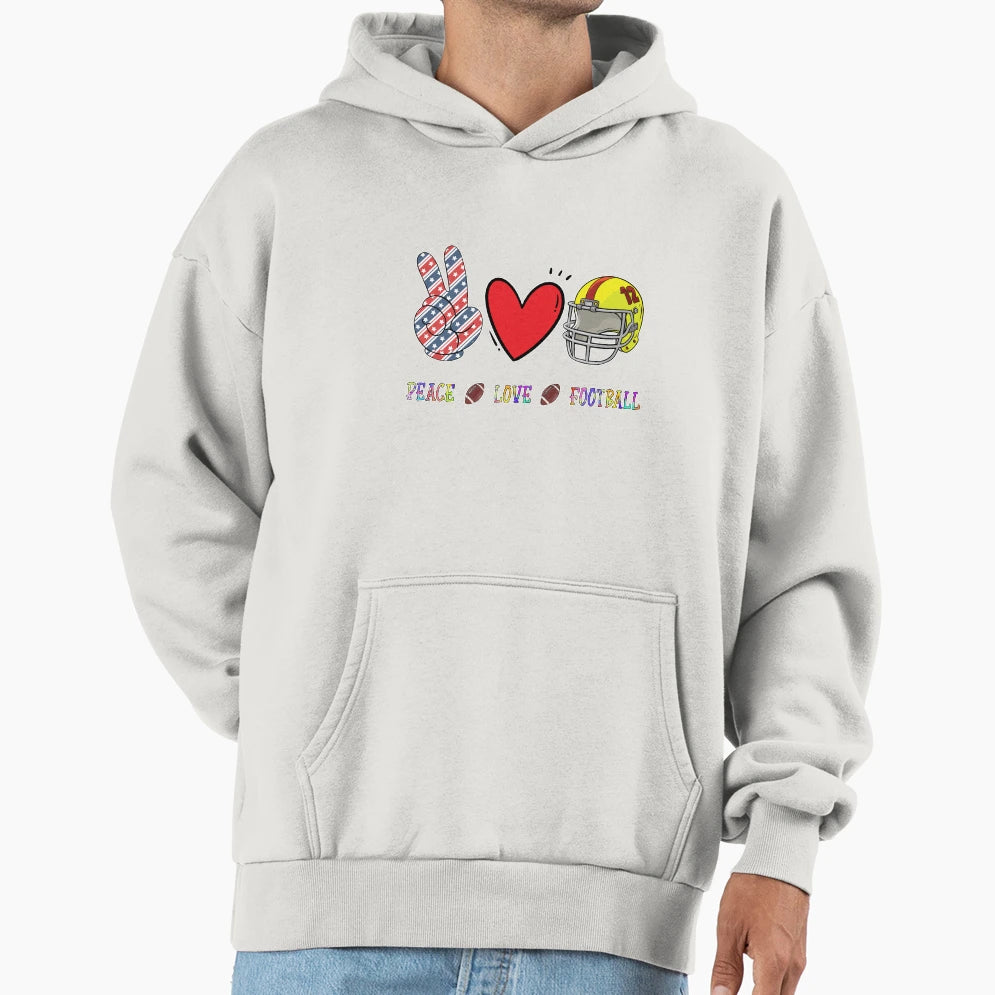 Peace Love Football Leopard American Hoodie - Novelty Apparel Men Women - T-Shirt, Sweatshirt, Hoodie