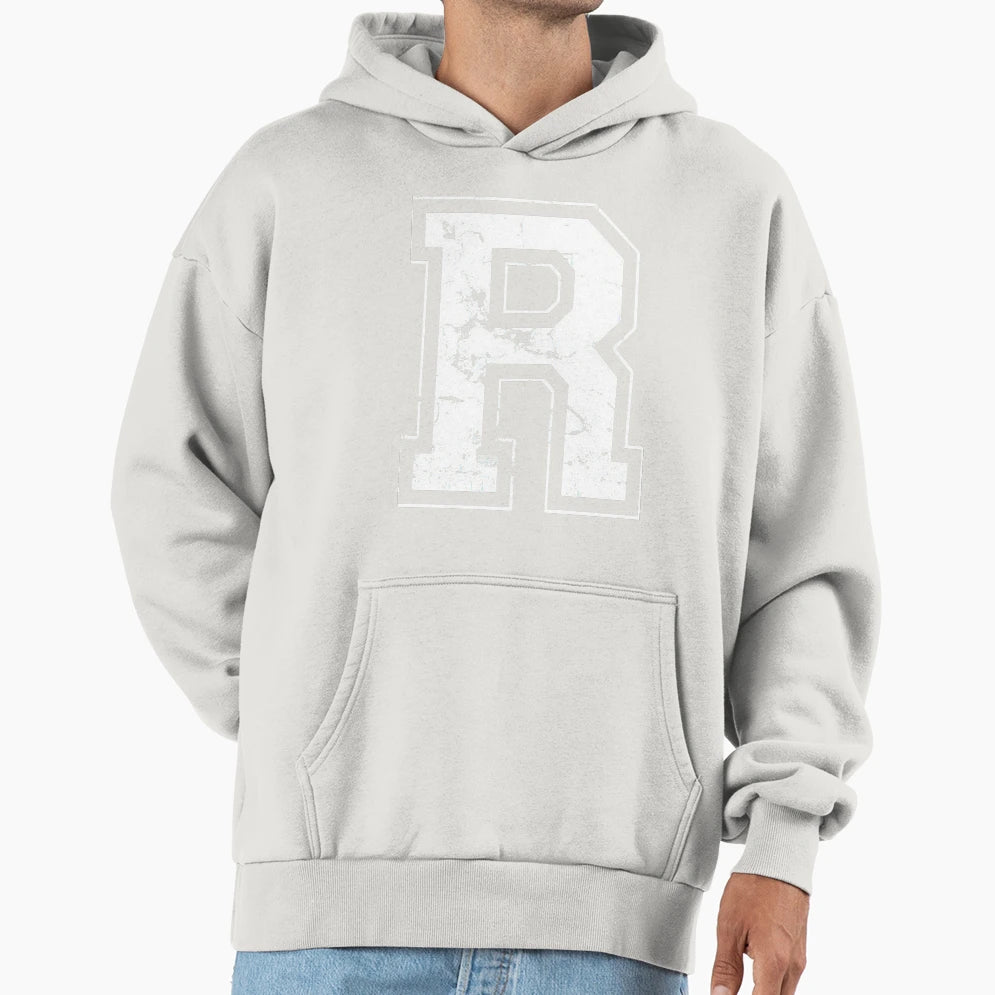 Initial Letter R White Jersey Sports Hoodie - Novelty Apparel for Adults - T-Shirt, Sweatshirt, Hoodie