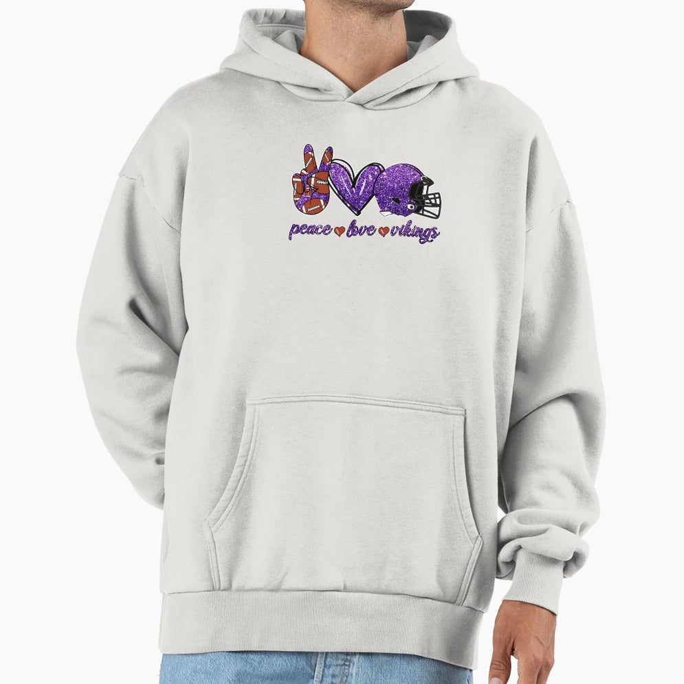 Peace Love Vikings Football Team Hoodie - Minimalist Print Men Women - T-Shirt, Sweatshirt, Hoodie