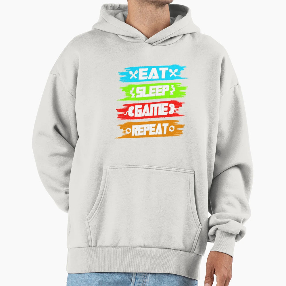 Eat Sleep Game Repeat Hoodie - Fun Novelty Design Men Women - T-Shirt, Sweatshirt, Hoodie