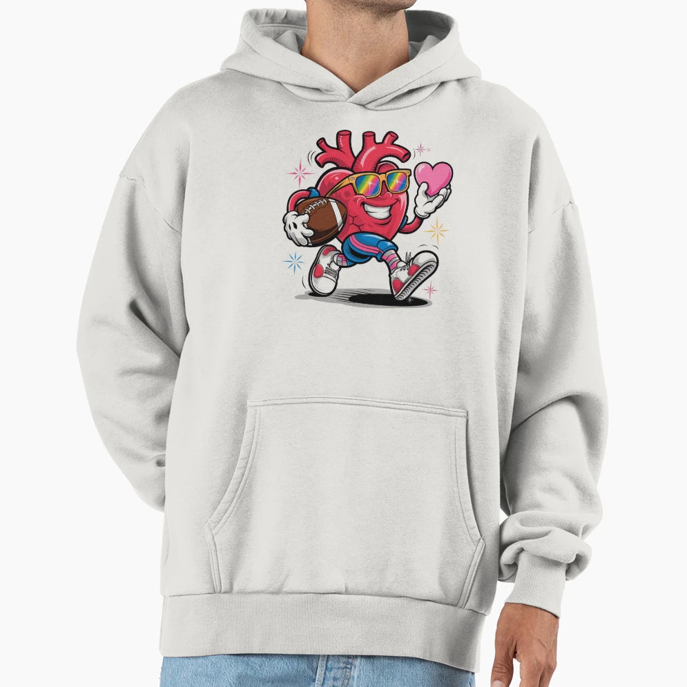 Valentines Day Heart Quarterback Hoodie - Casual Everyday Wear Men Women - T-Shirt, Sweatshirt, Hoodie
