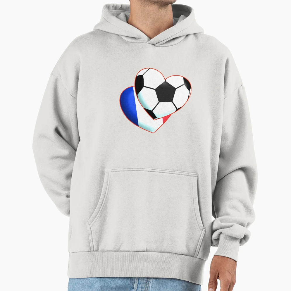 Football Heart France Hoodie - Streetwear Style for Adults - T-Shirt, Sweatshirt, Hoodie