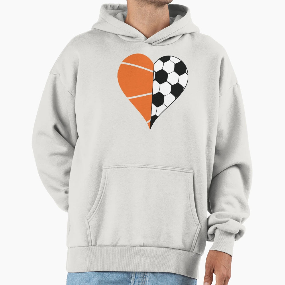 Soccer Basketball Ball Heart Hoodie - Minimalist Print for Adults - T-Shirt, Sweatshirt, Hoodie