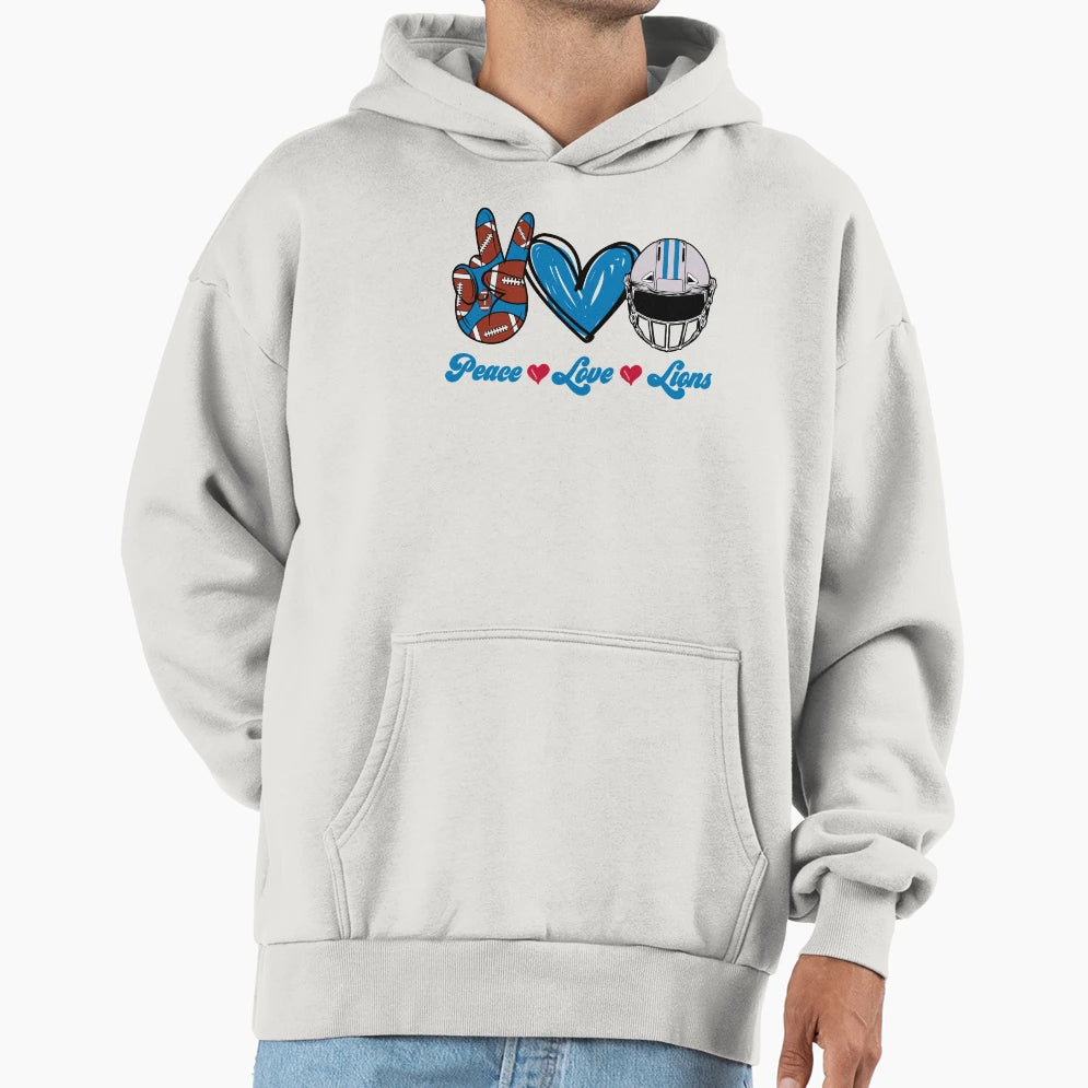 Peace Love Lions Football Team Hoodie - Fun Novelty Design Men Women - T-Shirt, Sweatshirt, Hoodie