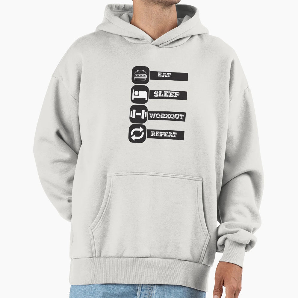 Eat Sleep Workout Repeat Hoodie - Unique Graphic Men Women - T-Shirt, Sweatshirt, Hoodie
