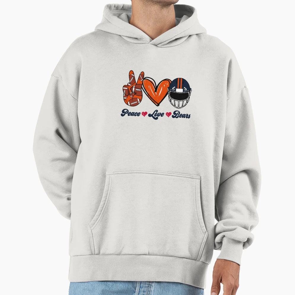 Peace Love Bears Football Team Hoodie - Fun Novelty Design Unisex - T-Shirt, Sweatshirt, Hoodie