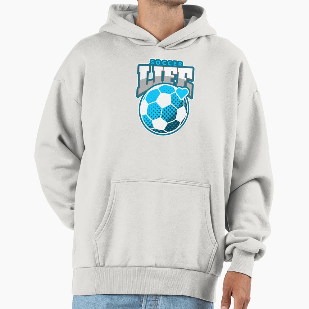 Soccer Life Blu And Wt Hrt Hoodie - Casual Everyday Wear for Adults - T-Shirt, Sweatshirt, Hoodie