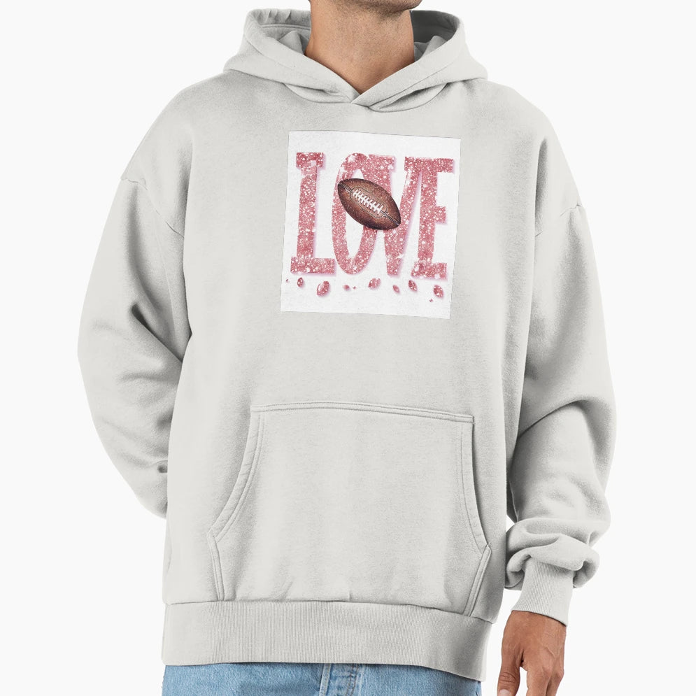 Love Football Glitter Hoodie - Novelty Apparel for Adults - T-Shirt, Sweatshirt, Hoodie